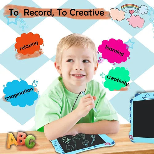 Miniatura 6 de Tableta de escritura LCD con juguetes de dinosaurio para niños, juguetes azules para niños pequeños con tablero de dibujo, juguete educativo
