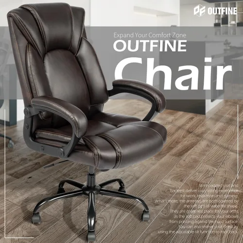 Miniatura 8 de OUTFINE Silla de oficina ejecutiva, silla de escritorio para computadora con cojín de resorte de cuero resistente a la hidrólisis de 5 años, soporte