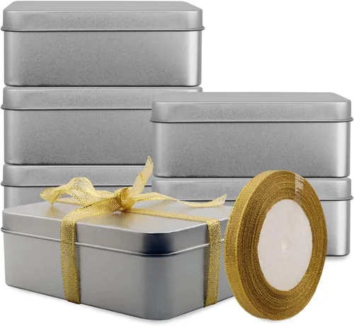 Coobbar Caja vacía de latas de metal con tapa, paquete de 6 latas de metal para golosinas, regalos, velas, recuerdos y manualidades, plata (4.9 x