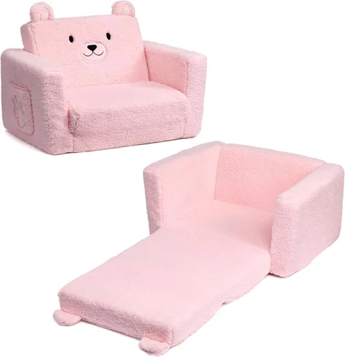 Miniatura 11 de ALIMORDEN Sofá plegable para niños pequeños, cómoda silla de oso sherpa 2 en 1 para niños, sofá convertible a tumbona, acogedor sofá esquinero