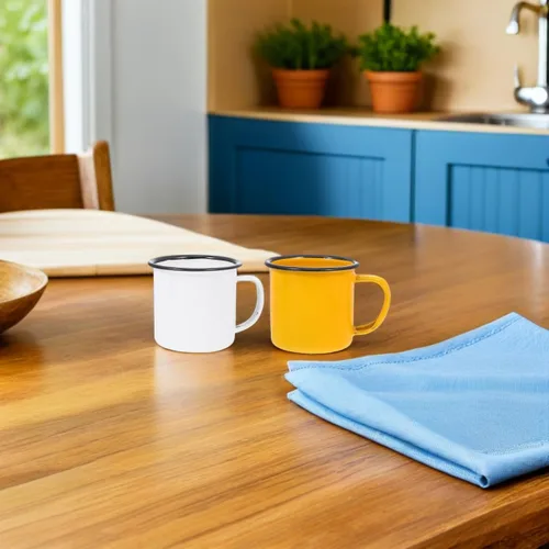 Miniatura 7 de SHOWERORO Taza esmaltada vintage de 2.55 pulgadas, taza de té retro para café, taza de agua ligera con mango antideslizante para hogar, oficina