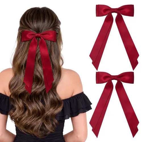 Miniatura 19 de Aileam 2 piezas lazos de cabello de satén sedoso, pinza para cabello, cinta blanca para cabello, sujetador de cola de caballo, accesorios, Blanco