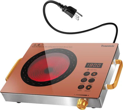 Miniatura 10 de Placa de Cocción Eléctrica de Un Solo Quemador, Estufa Eléctrica Portátil de Un Quemador, Placa de Cocción de Cerámica de 1800W con Control Táctil