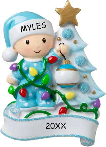 Adorno personalizado de Navidad para bebé (decoración de un árbol para bebé, color azul)