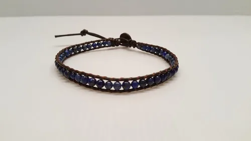 Miniatura 3 de Infinityee888 - Tobillera moderna con cuentas de lapislázuli de 10 pulgadas, tejida con cordón de cuero, hermoso estilo bohemio hippie hecho a mano