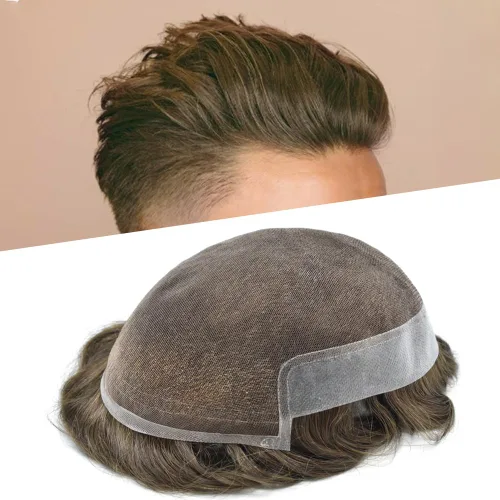 Miniatura 89 de LYRICAL HAIR Sistema de cabello humano con encaje frontal francés para hombres, tupé de piel de polietileno para hombres, línea capilar natural