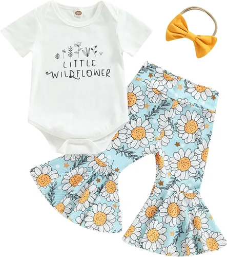 Miniatura 142 de Sejardin Ropa de verano para bebé y niña, recién nacida, manga corta, con letras, mameluco elástico con diadema