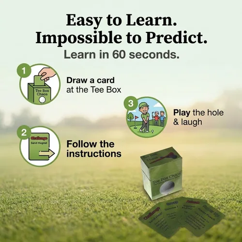 Miniatura 3 de Tee Box Chaos Juego de cartas de golf, 18 hoyos de diversión, tarjetas de golf impermeables para golfistas, regalos de golf para hombres, accesorios