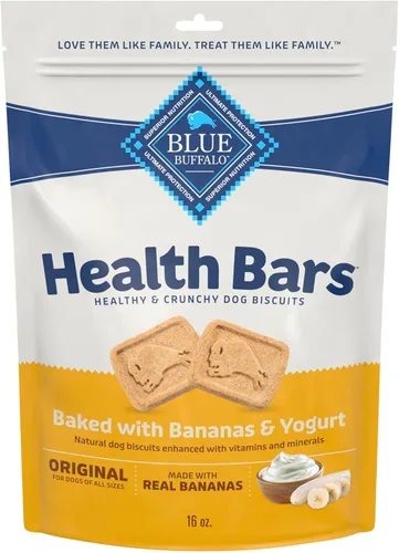 Blue Buffalo Health Bars - Galletas crujientes para perros, golosinas horneadas al horno hechas con ingredientes naturales, plátanos y yogur, bolsa