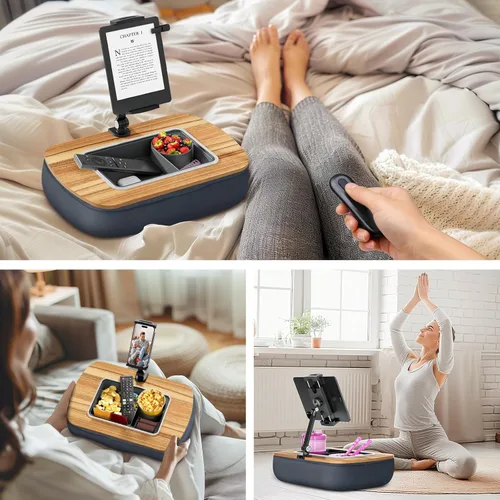 Miniatura 4 de ERGONOV Almohada de frijoles para tableta portátil, soporte ajustable para iPad con cuenco para snacks, clip giratorio de 360° para Kindle, teléfono