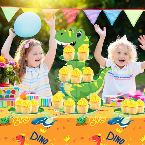 Miniatura 6 de Soporte de 3 niveles para cupcakes de dinosaurio, decoración de fiesta, soporte para cupcakes de dinosaurio de Anberky con forma de dinosaurio