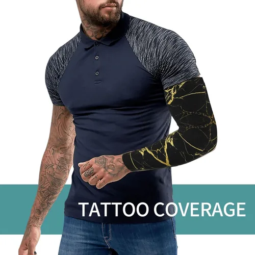 Miniatura 6 de Mangas de compresión con estampado de mármol negro y dorado para hombres y mujeres, protección solar UV