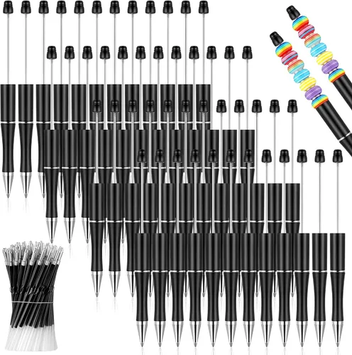 Crtiin Kit de 100 bolígrafos de plástico con cuentas de 50 cuentas, con 50 recambios para manualidades, regalo para oficina (negro)