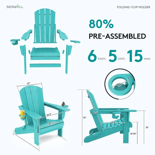 Miniatura 2 de SERWALL - Silla Adirondack con portavasos - Sillas Adirondack de composite HDPE para exteriores, uso para todo tipo de clima - Aruba Café