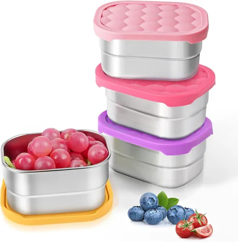 Miniatura 14 de Tanjiae Recipientes Pequeños (1 TAZA) de Acero Inoxidable para Bocadillos para Niños Recipientes de Comida Fáciles de Abrir a Prueba de Fugas