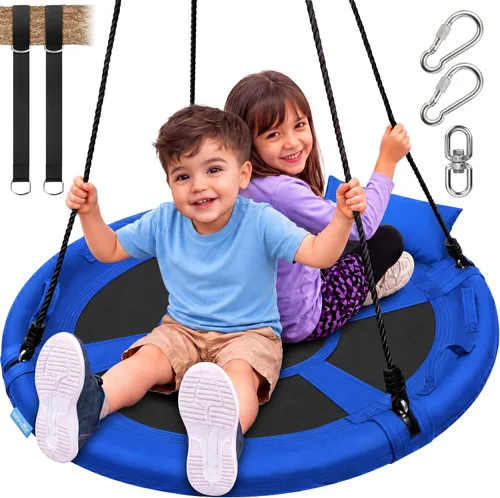 SereneLife Columpio de platillo de 40 pulgadas, juego de columpios para exteriores con kit universal para colgar, asiento giratorio con almohada y