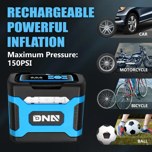 Miniatura 5 de DNA MOTORING TOOLS-00213 Inflador de neumáticos digital azul de 12V CC, compresor de aire portátil con manómetro para autos, bicicletas