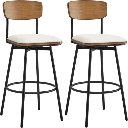 Miniatura 8 de CHITA Juego de 2 taburetes giratorios de bar tapizados de tela, altura del asiento de 27 pulgadas, marco de metal y madera, color crema