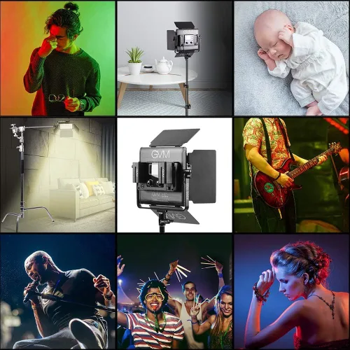 Miniatura 6 de GVM - Kit de iluminación LED RGB de video de estudio 800D con panel, control de aplicación para iluminación de fotografía de YouTube, 3200K-5600K, 8
