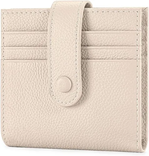 Cartera delgada para mujer de cuero genuino pequeño plegable titular de la tarjeta de crédito con cremallera moneda bolsa de identificación ventana,