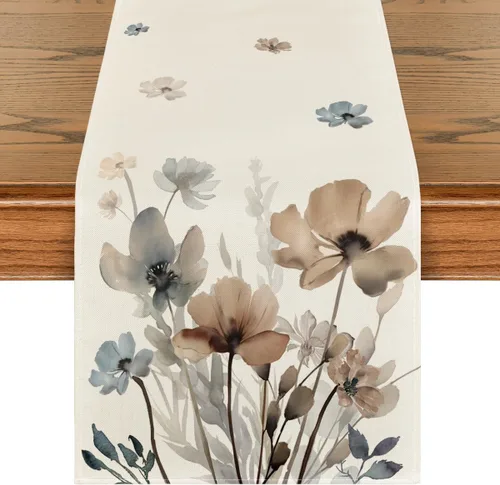 Miniatura 8 de Artoid Mode - Camino de mesa floral de amapolas marrones con hojas de primavera, decoración de mesa de cocina y comedor de temporada de verano