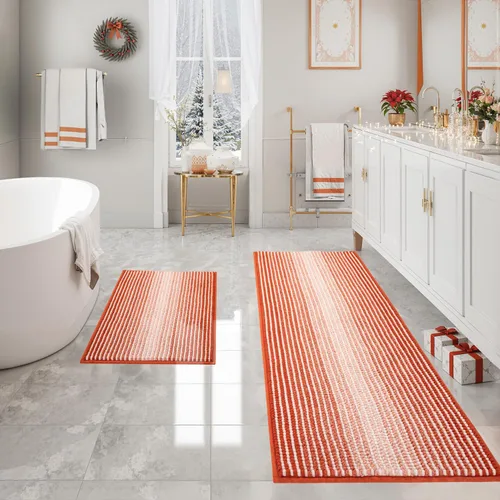 Miniatura 45 de BSICPRO Juegos de Alfombras y Tapetes para Baño, Juego de Alfombra de Baño de Felpilla Gruesa Absorbente de 2 Piezas Antideslizante, Tapetes Suaves