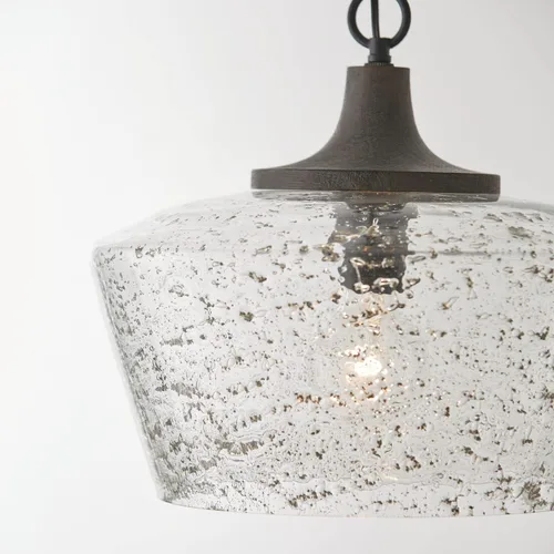 Miniatura 4 de Capital Lighting 347611CK Clive - Lámpara colgante de techo con cúpula de cristal sembrado de madera de mango cepillado y piedra, 1 luz de 100
