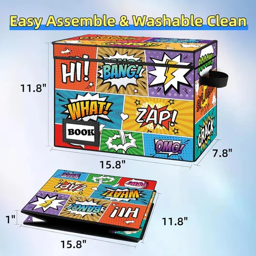Miniatura 4 de Caja de Almacenamiento de Cómics, 15.8" X 7.8" X 11.8", Resistente Plegable Contiene 160-180 Cómics Contenedor Organizador Estante