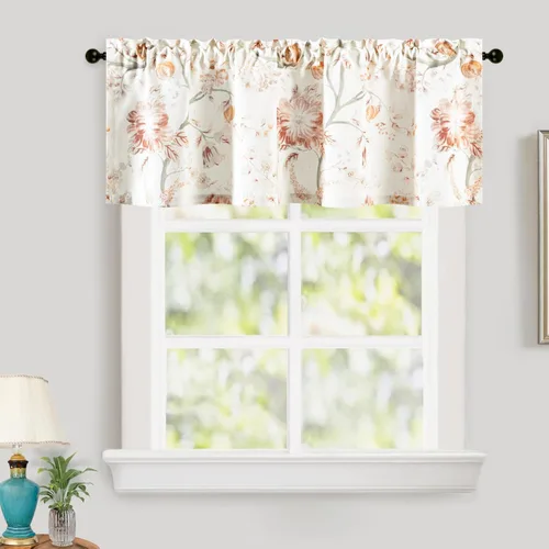 Miniatura 31 de Leeva Cortinas rústicas de cocina con estampado floral verde mezclado de lino para media ventana, para comedor, bolsillo para barra, cafetería
