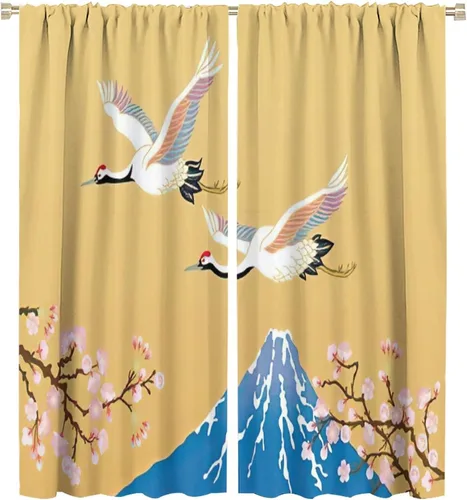 Miniatura 8 de Cortina japonesa con diseño de cerezo en flor, montañas, río, nubes, pinos, paisaje, naturaleza, asiático, anime, oscurecimiento de habitación