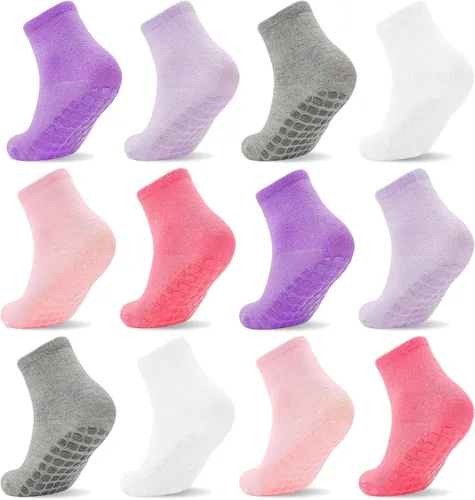 Miniatura 6 de SkiBeaut Calcetines antideslizantes para niños pequeños con agarre, paquete de 12 calcetines antideslizantes para niños de 1 a 7 años