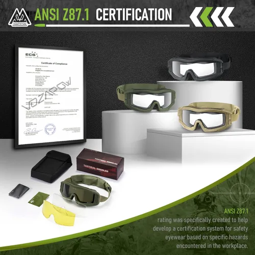Miniatura 5 de Airsoft - Gafas de seguridad antivaho con certificación ANSI Z87.1, resistentes a los impactos, gafas de tiro tácticas Lente de una sola capa A3
