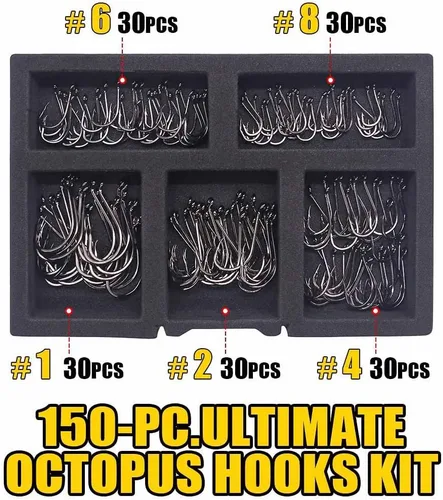 Miniatura 4 de Octopus-Hook-Fishing-Beak-Circle-Hooks-Set-Saltwater-Freshwater-Red-Black 150 Pack