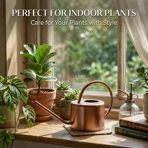 Miniatura 4 de Topadorn Regadera de metal de 1.3 L con boquilla larga, regadera de plantas de interior de bronce, regadera de jardín resistente al óxido con mango