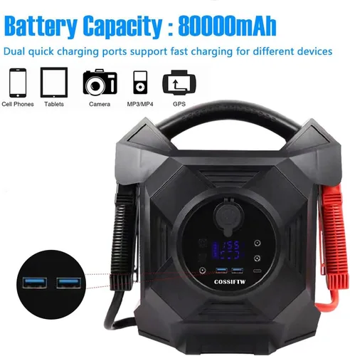Miniatura 4 de Arrancador de batería de 80000 mAh – Arrancador de salto de 12/24 V con 4 clips de alambre de calibre, 10000 A reforzador de autobús de camión