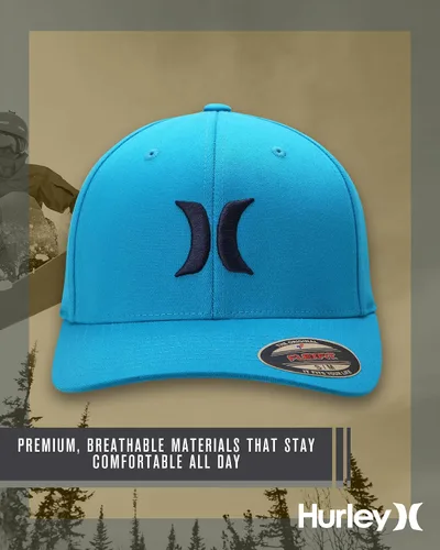 Miniatura 123 de Hurley Gorra de béisbol para hombre - Flexfit - Gorras de béisbol ajustadas para hombre (tamaños: S-XL)