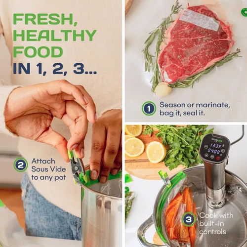 Miniatura 5 de SOUSVIDE ART 37 bolsas reutilizables de sellado al vacío con sellador al vacío, 30 bolsas de cocina y almacenamiento de 3 tamaños con bomba