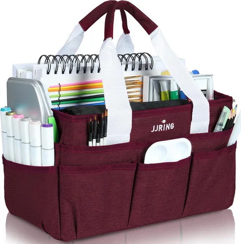 Miniatura 14 de JJRING Bolsa Organizadora de Transporte para Manualidades, Organizador de Almacenamiento de Arte con Múltiples Bolsillos, Bolsa de Costura Morado