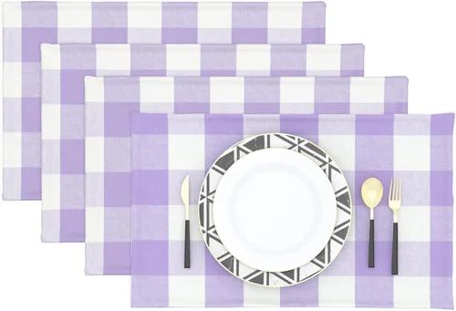 Miniatura 32 de Juego de 4 manteles individuales de algodón de 2 lados a cuadros amarillos y blancos, resistentes al calor, para mesa de cocina, 12 x 18 pulgadas