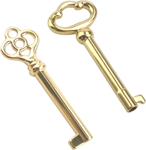 Miniatura 6 de Llave de esqueleto genérica KY-2 y KY-3 latón antiguo chapado en latón hueco llaves antiguas (superficie chapada en oro) para gabinetes, puertas