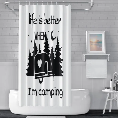 Miniatura 39 de Cortina de ducha Happy Camper de 48 x 72 pulgadas, diseño de caricaturas, remolque, hoguera, aventura al aire libre, cortina de baño para decoración