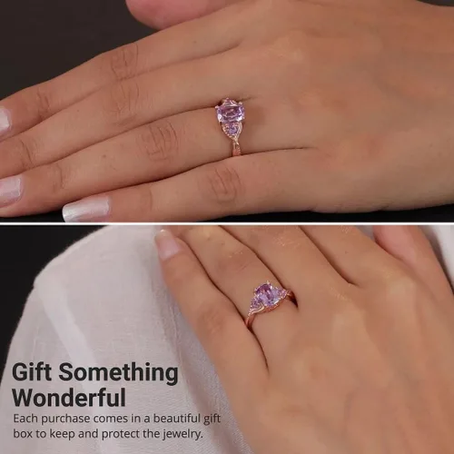 Miniatura 6 de Shop LC Purple Amethyst Promise Engagement Rings for Women 14K Rose Gold Plated 925 Sterling Silver Bride Amethyst Ring Birthday Gifts for Women