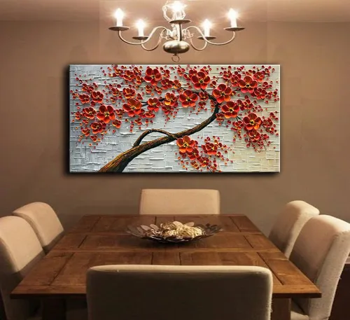 Miniatura 4 de YaSheng Art - Pintura al óleo pintada a mano sobre lienzo Textura Paleta Cuchillo Pinturas Flores Rojas Pinturas Modernas Decoración del Hogar