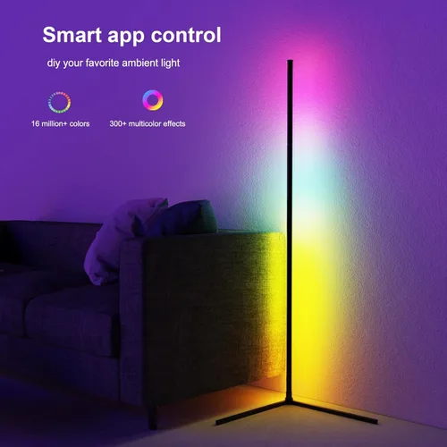 Miniatura 4 de Lámpara de pie de esquina Pirvlin, lámpara de pie LED RGB inteligente de 152 cm con aplicación y control remoto, LED de alta luminosidad, 16