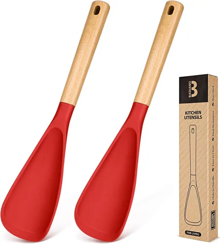 Miniatura 14 de Cuchara de cocina para utensilios de cocina antiadherentes, ideal para cocinar y servir silicona mate resistente sin BPA, cuchara con mango de Negro