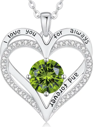 Miniatura 138 de LOUISA SECRET Love Heart Birthstone Necklaces for Women, Birthday Gift for Women, Anniversary Jewelry for Wife Her, 925 Sterling Silver Pendant