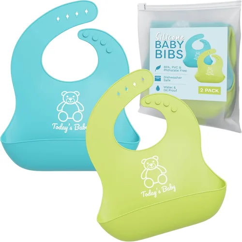 Miniatura 8 de Baberos de silicona para bebés con recogedor de alimentos, paquete de 2 baberos de silicona para niños o niñas, baberos unisex, baberos para niños
