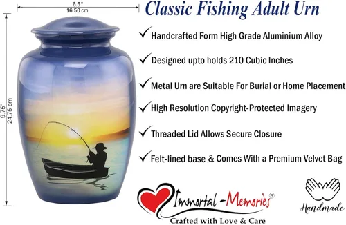 Miniatura 5 de Urna de pesca – Urna de cremación de pesca de tamaño completo – Urnas para adultos para hombres y mujeres – Urnas funerarias y conmemorativas
