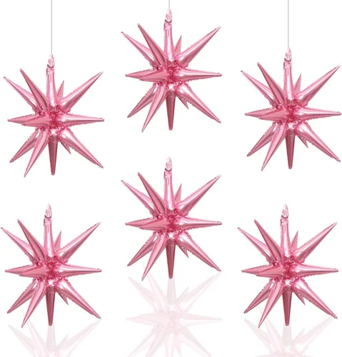 Miniatura 27 de 6 Globos de Papel de Aluminio con Forma de Estrella Negra de Una Pieza, Globo de Estrella de 14 Puntas 4D Cono Starburst de Mylar de 22 Pulgadas