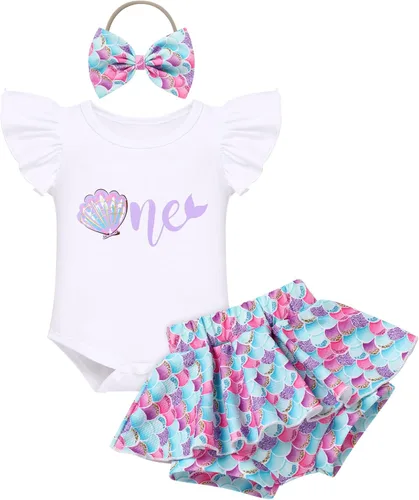 Miniatura 23 de IMEKIS Traje de 1er cumpleaños para bebé niña con estampado de girasol y durazno + pantalones cortos con volantes + diadema para sesión de fotos